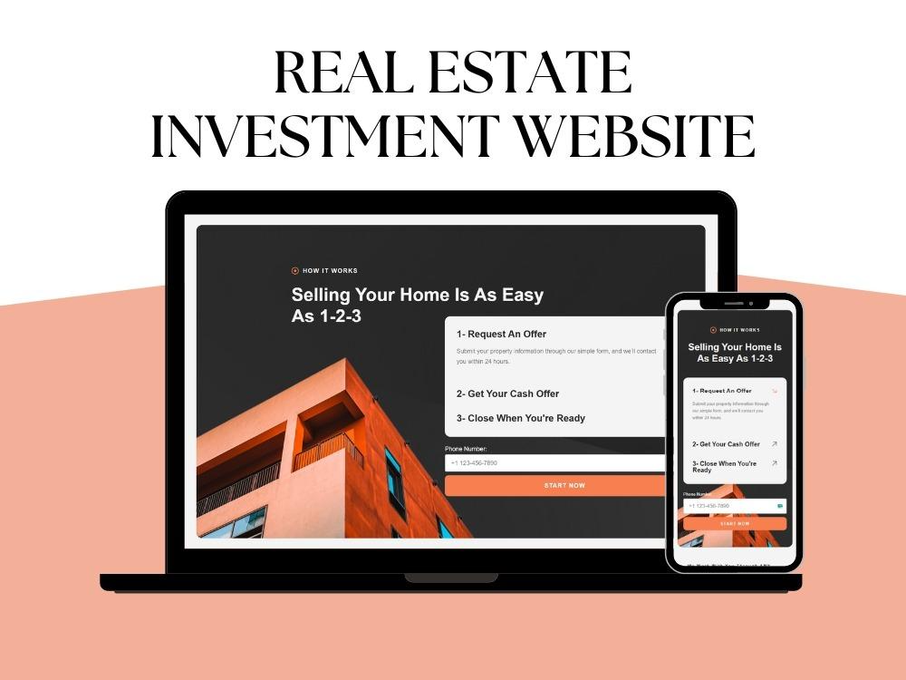 Real Estate Investment Website mockup featuring SEO expert in Abu Dhabi for property sellers.